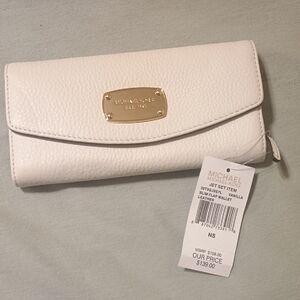 Michael Kors Vanilla Pebbled Leather Flap Wallet with Gold Plate